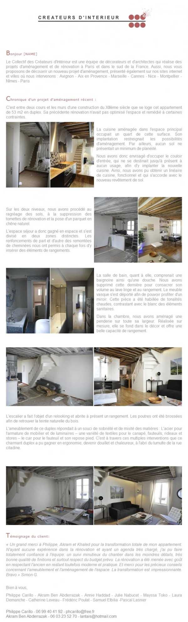 Newsletter de novembre 2011 sur la rénovation d'un appartement en duplex de 53m2 par un architecture d'intérieur.