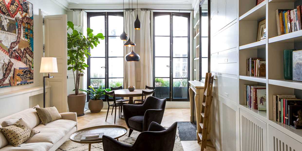 Living room of an old house in Marseille renovated by an interior designer